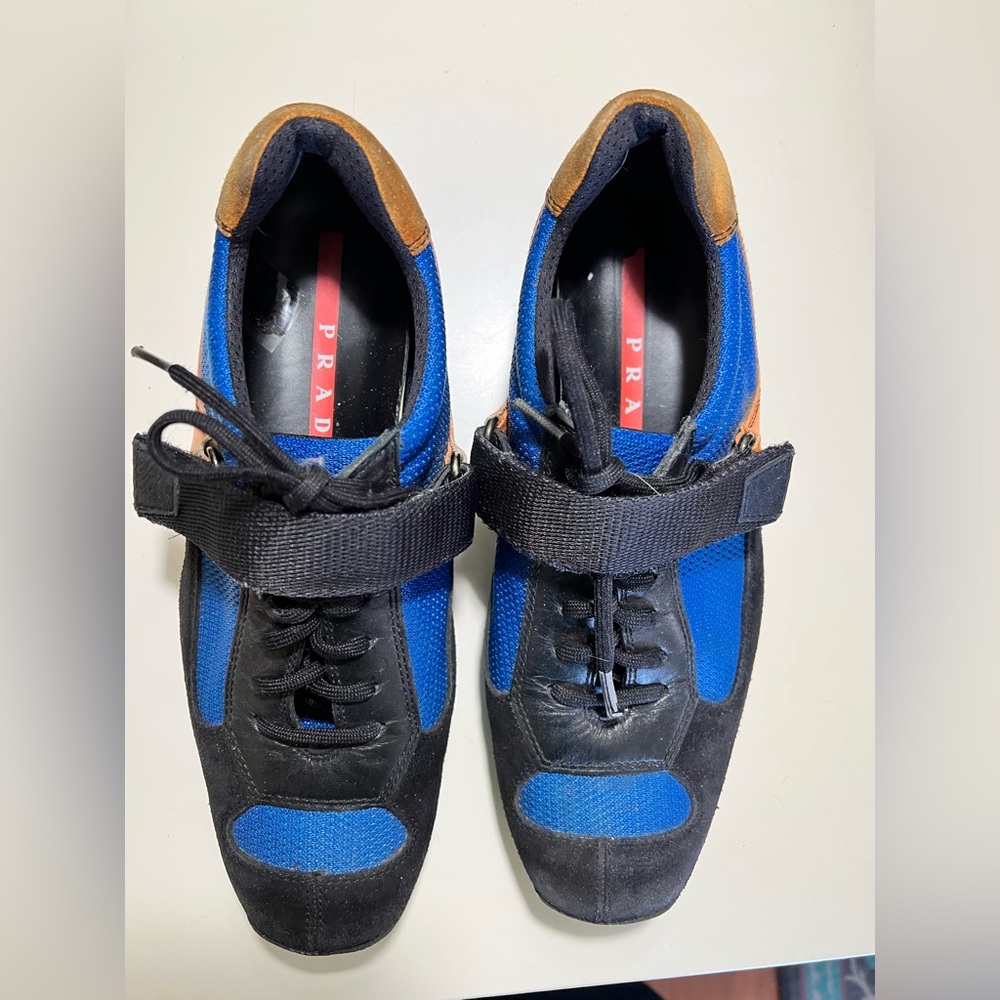 Vintage Prada suede and nylon sneakers. Hook and strap over laces sz 37 US 6.5-7